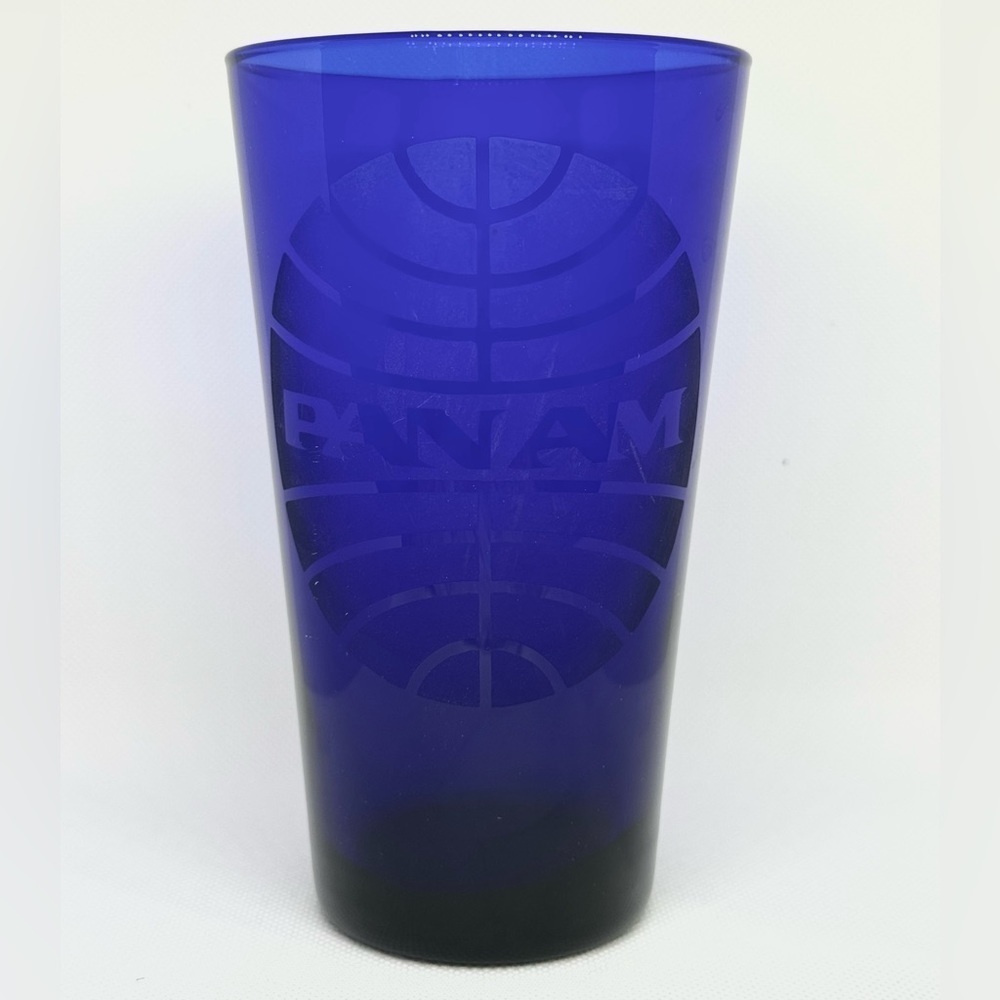Etched Mixing Glass Blue PanAm
